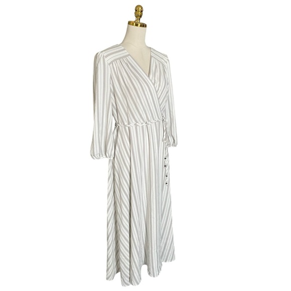 CALVIN KLEIN Women’s Striped Flowy Elbow Puff Sleeve Maxi Wrap Dress Plus Sz 16 - Picture 5 of 10
